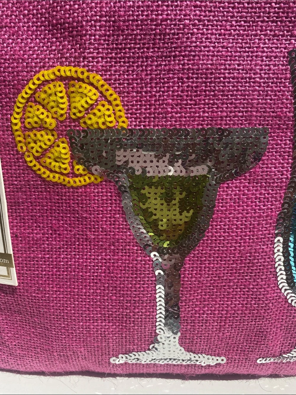 Mud Pie Pink Sequin Cocktail Zip Burlap Pouch